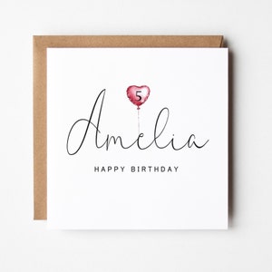 Any Age 1 to 100 Birthday Balloon Card, Typography Birthday, Friend, Colleague, Wife, Daughter, Personalised Name Birthday Card, Mum, Gran