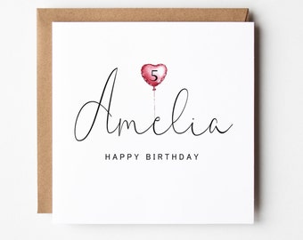 Any Age 1 to 100 Birthday Balloon Card, Typography Birthday, Friend, Colleague, Wife, Daughter, Personalised Name Birthday Card, Mum, Gran