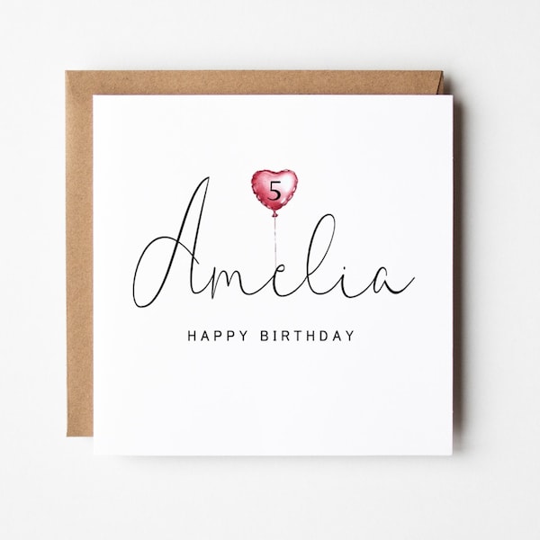 Any Age 1 to 100 Birthday Balloon Card, Typography Birthday, Friend, Colleague, Wife, Daughter, Personalised Name Birthday Card, Mum, Gran