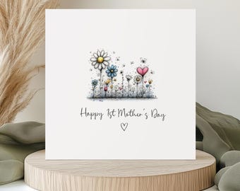 Personalised 1st Mother's Day Card, First Time Mummy, Happy First Mothering Sunday Whimsical Wildflowers
