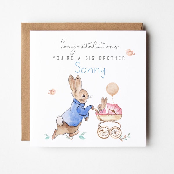 Big Brother Peter Rabbit Card, Baby Sister, Baby Brother, New Baby, Beatrix Potter, Siblings Birth Card, Baby Peter Rabbit, Baby, Pram