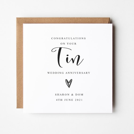 Tin 10th Wedding Anniversary Card, 10 years, Personalised Card, Tin Anniversary Card, Tin, Anniversary, Happy Couple, 10 Years Married