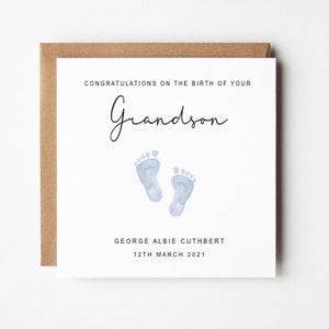 Baby Grandson, New Baby, Newborn Boy, Congratulations on your Baby Grandson, Birth, Footprints, Nephew, Son, Brother, Baby Boy