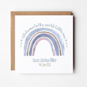 Personalised Rainbow Baby Boy Card, Newborn Boy, Rainbow, Personalised Baby Greeting Card, Welcome to the World Little One