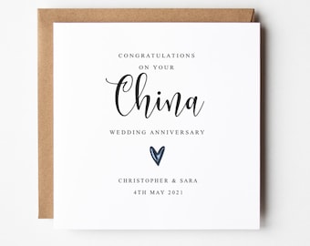 China 20th Wedding Anniversary Card, 20 years, Personalised Card, China Anniversary Card, China, Anniversary, 20 Years Married