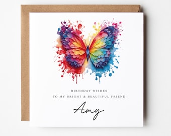 Personalised Butterfly Card, Birthday Butterfly, For Her, For Him, LGBTQ, Pride, Daughter, Son, Nan, Gran, Mum, Rainbow Butterfly