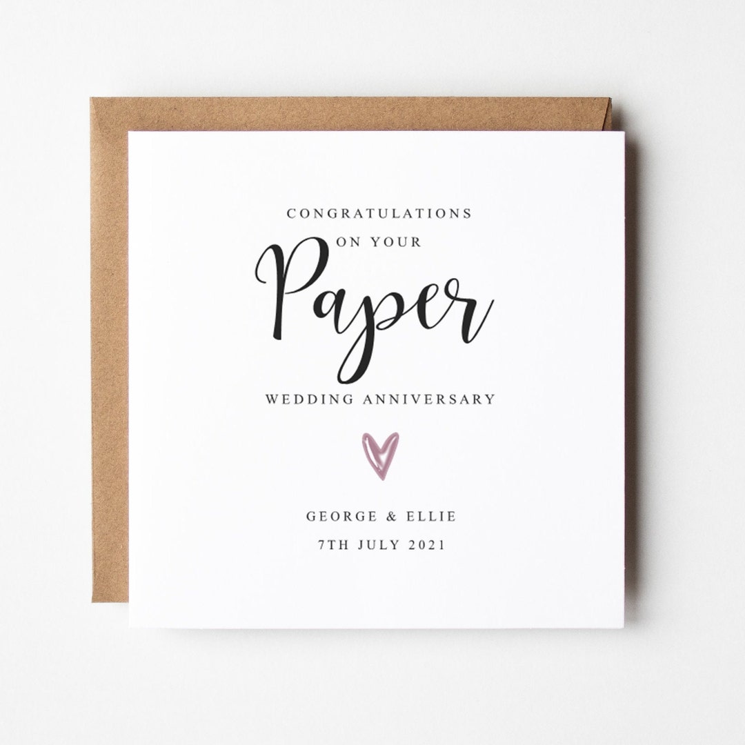 Paper 1st Wedding Anniversary Card, 1 Year, Personalised Card, Paper
