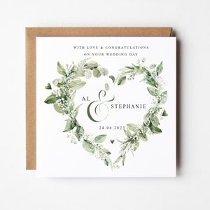 Personalised Floral Heart Wedding Card, Engagement, Anniversary, Newlywed, Happy Couple, Just Wed, Gypsophila, Eucalyptus, Greenery Wreath