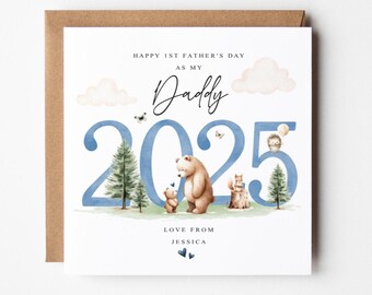 Personalised 1st Father's Day Card 2025, First Father's Day Celebration Card for Daddy, Grandad, Forest Themed Father's Day, Dad, Grandad