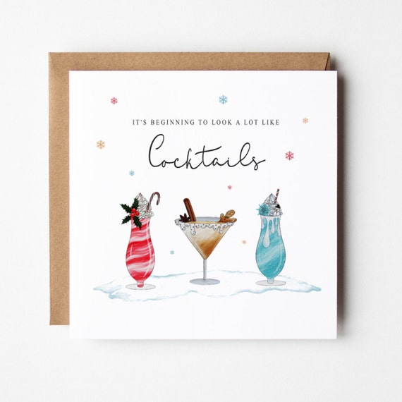 Cocktail-Weihnachtskarte – 'It's Beginning To Look A Lot Like Cocktails', 15 X 15 Cm, Mit Umschlag