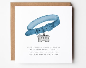 Personalised Pet Loss Card, In memory of, When tomorrow starts without me, Pet Collar and Tag Card, Pet Bereavement, Dog and Cat Sympathy