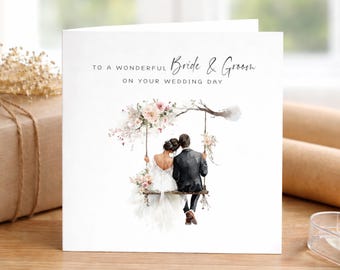 Wedding Card for new Mr & Mrs - Bride and Groom on floral swing - Congratulations to a Special Couple on their marriage