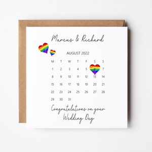 Same Sex Rainbow Wedding Card, Lesbian Wedding, Gay Calendar Wedding Card, Rainbow Wedding Card