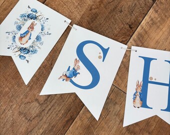 Peter Rabbit Personalised Bunting Garland  Customised Beatrix Potter Hand Cut Dovetail Bunting