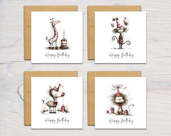 Tarjetas de cumpleaños de animales de safari: león, mono, cebra y jirafa - CUMPLEAÑOS 1