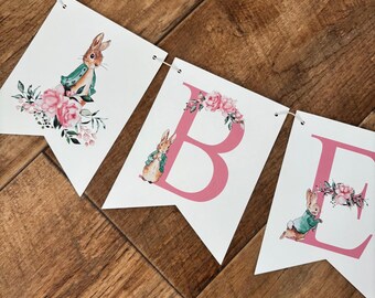 Personalised Flopsy Bunny Bunting, Baby's Customised Beatrix Potter Peter Rabbit Nursery Bunting