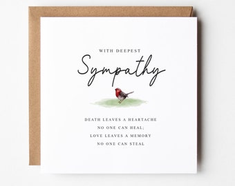 Robin Sympathy Card, Deepest Sympathy, Death leaves a heartache, Love leaves a memory, Condolence, Heartache and Loss, Loss of Loved One