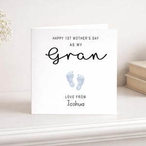 1st Mother's Day as Gran, Personalised Happy Mothering Sunday Card, Granny, Grandma, Grandmother, Nan, Nana, Baby Footprints afbeelding 1