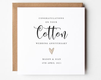 Cotton 2nd Wedding Anniversary Card, 2 years, Personalised Card, Cotton Anniversary Card, Cotton, Anniversary, Happy Couple, 2 Years Married