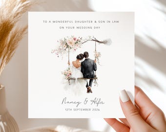 Daughter and Son in Law Personalised Wedding Card - Marriage Keepsake for Son and Daughter-in-law - Custom Floral Swing Wedding Congrats