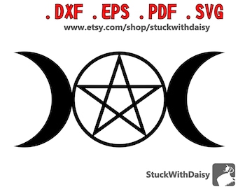3 x Triple Moon Pentacle Hollow Solid Lunar Goddess digital download vector cricut cameo dxf eps pdf svg cut file silhouette Wicca Wicca