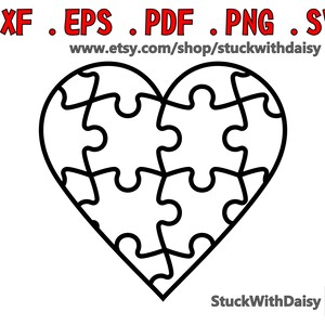 Puzzle jigsaw heart digital download vector cricut cameo dxf eps pdf svg cut file silhouette autism autistic