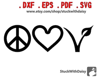 Peace Love Vegan Vegetarian digital descarga digital vector cricut cameo retrato dxf eps pdf svg corte silueta de archivo