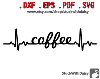 Café Heartbeat Pulso digital descarga digital vector cricut cameo retrato dxf eps pdf svg corte silueta de archivo