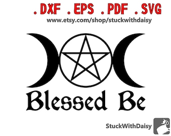 Bendito Sea Triple Estrella Triple Luna Pentacle Lunar Diosa digital descarga vectorial cricut cameo dxf eps pdf svg cut file silhouette Wicca