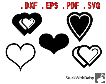 5 individual heart shapes valentines outlines digital download vector cricut cameo portrait dxf eps pdf svg cut file silhouette