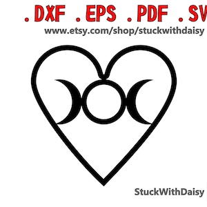 2 x Triple Moon Heart Hollow Solid Lunar Goddess digital download vector cricut cameo dxf eps pdf svg cut file silhouette Wicca Wiccan