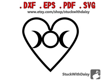 2 x Triple Moon Heart Hollow Solid Lunar Goddess digital download vector cricut cameo dxf eps pdf svg cut file silhouette Wicca Wiccan