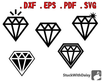 5 individual diamonds shapes valentines outlines digital download vector cricut cameo portrait dxf eps pdf svg cut file silhouette diamond