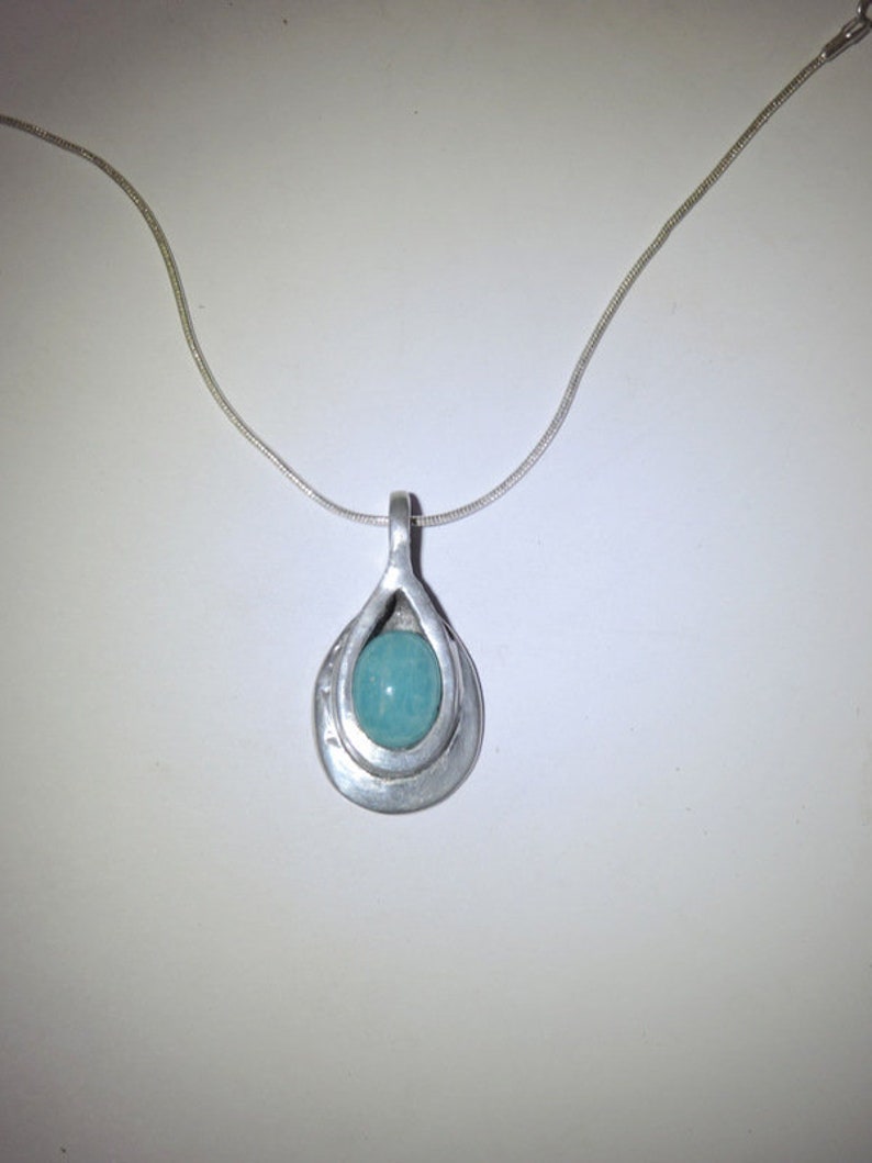 blue jewelry Amazonite necklace neck natural stone jewelry artisan fine stone designer tin and silver setting