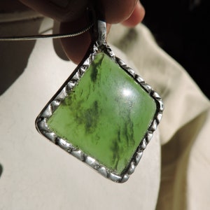 Jade pendant, jade choker necklace, natural stone jewelry, fine stone jewelry, artisanal necklace forged in white iron and silver