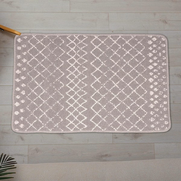 Soft Woven Rugs, 100% Natural Cotton, 24" x 36" Reversible Area Rug, Machine Washable, Reversible for Living Room, Pearl White - Grey