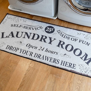 DRAW - Soft Woven Rugs, 24x56 Laundry Room Rug, Funny Non Skid Rubber Area Rugs, 85% Cotton, Machine Washable, Runner Floor Mat for Washroom