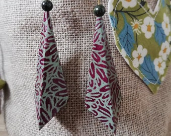 Geometric origami earrings, origami earrings, green and purple earrings