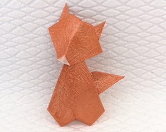 Broche origami renard, renard origami papier cuivré