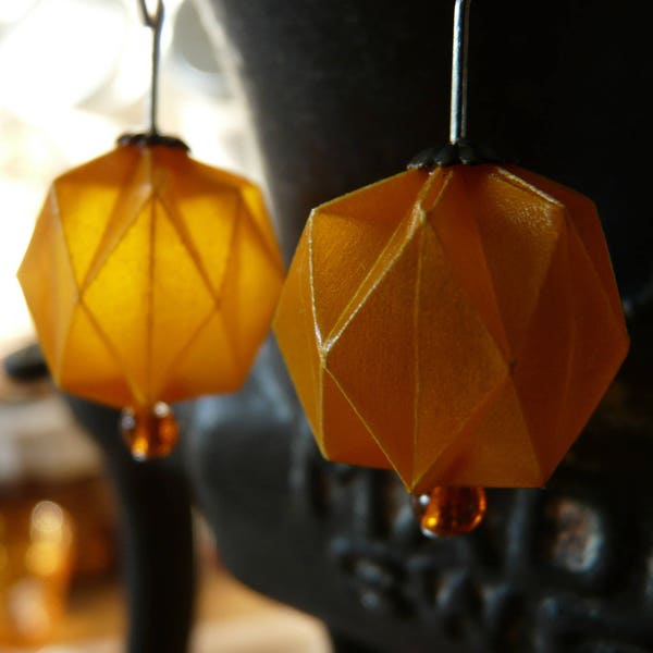 Boucles d'oreilles origami boules papier calque orange