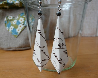 Paper jewel, hand-written paper earrings