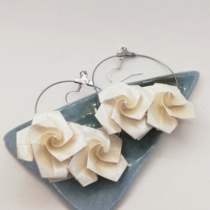 Earrings origami roses large creoles, origami roses paper, jewelry wedding ceremonies
