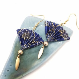 Boucles D'oreilles Pendantes Japonaises Yuzen Origami - Rouges à Motif éventail Et Fleurs