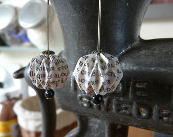 boucles d'oreilles origami, boules littéraires papier livre