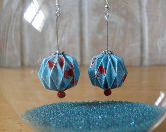 Boucles d'oreilles origami, boules papier origami, boules lanterne, boules lampion, boules papier