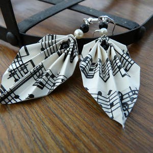 Origami earrings sheets music paper