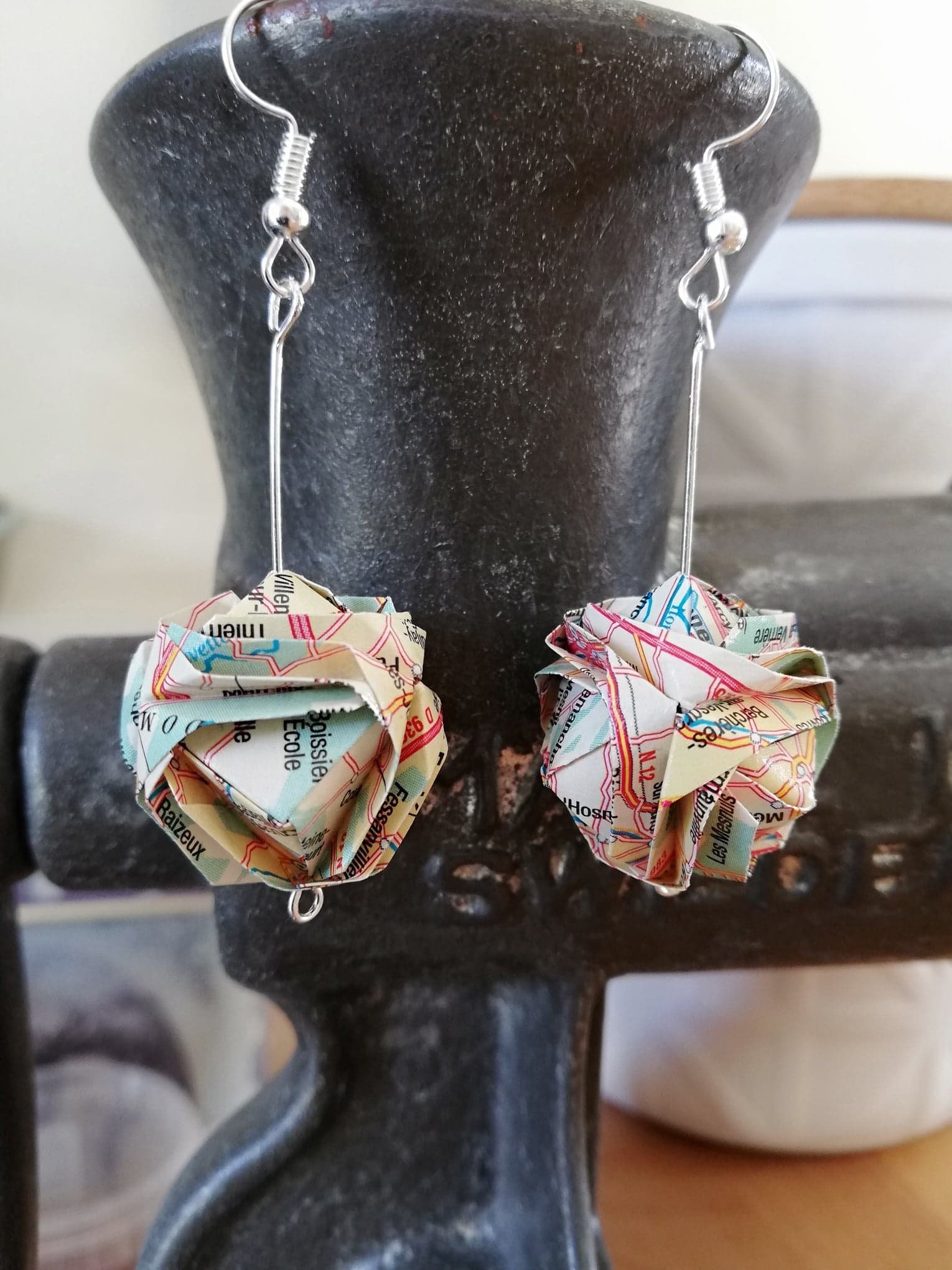 Origami Paper Balls, Map Paper Balls, Map Jewelry, Recycled Paper ...