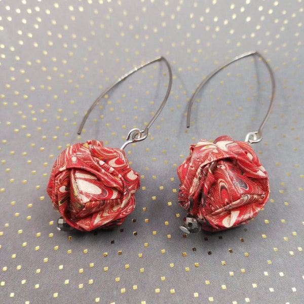 boules origami boucles d'oreilles, boucles d'oreilles origami boules grands crochets, boule papier origami