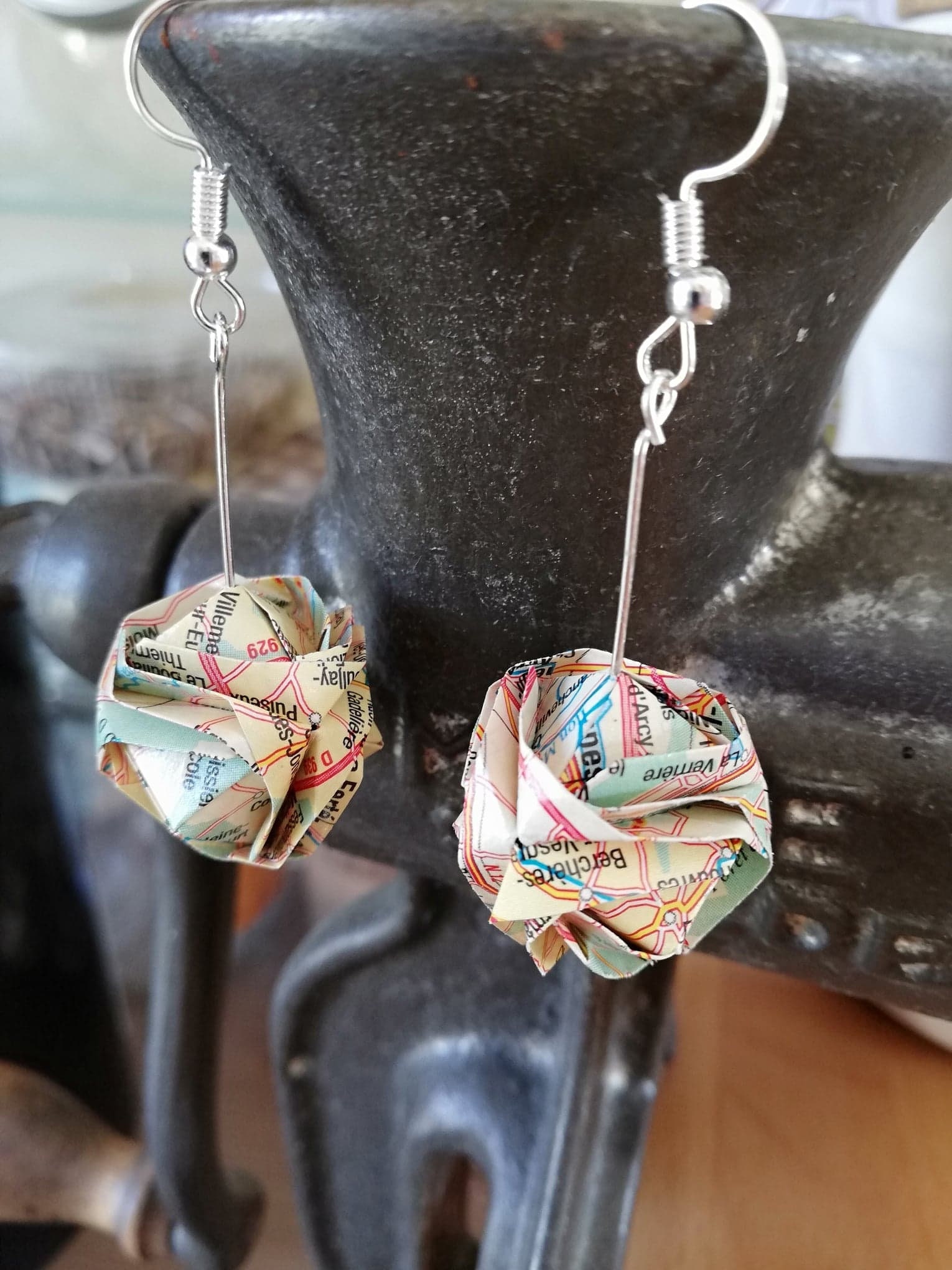 Origami Paper Balls, Map Paper Balls, Map Jewelry, Recycled Paper ...
