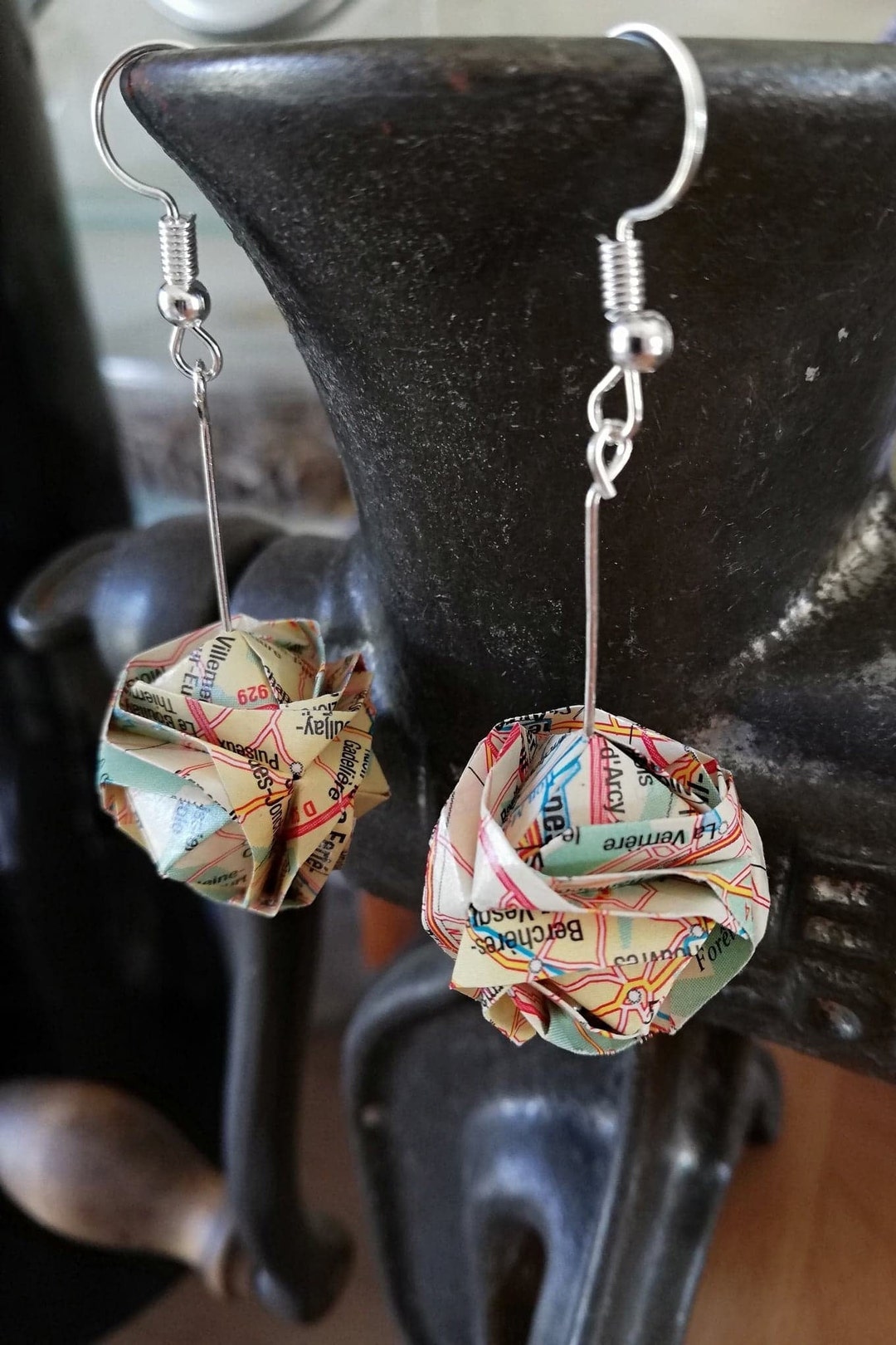 Origami Paper Balls, Map Paper Balls, Map Jewelry, Recycled Paper ...